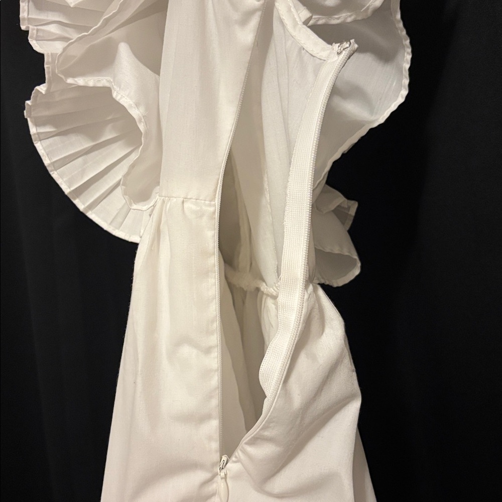 White Ruffled V-Neck Dress - Picture 2 of 4